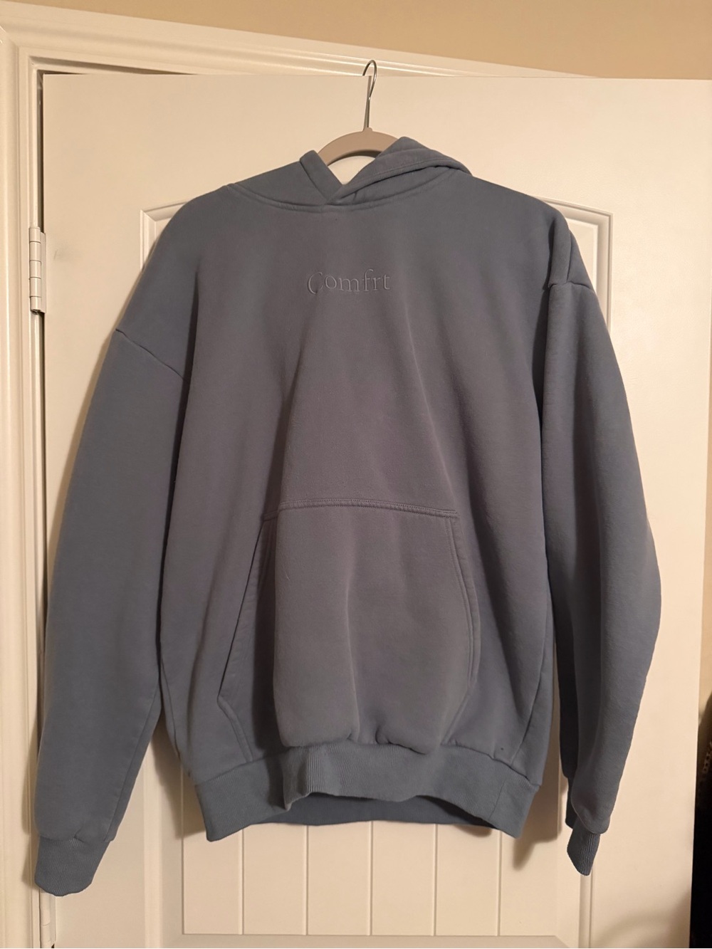 Comfrt Slate Blue Oversized Embroidered Hoodie Sweatshirt Size Medium